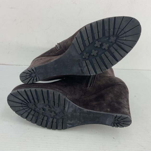 PRADA Brown Suede Leather Ankle Wedge Boots Women’s Size 8.5 Preowned - Picture 4 of 8